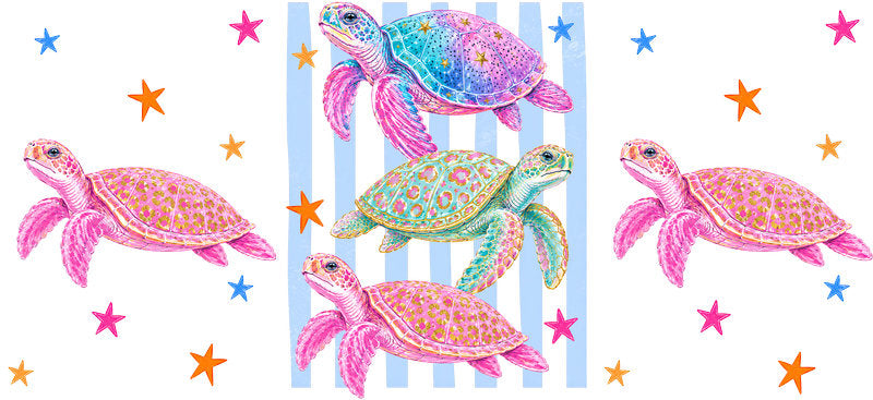 KA-9744 turtle ocean uv dtf cup wrap for 16oz glass can marine animal beach aesthetic design