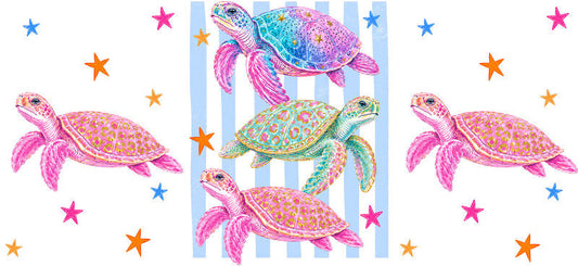 KA-9744 turtle ocean uv dtf cup wrap for 16oz glass can marine animal beach aesthetic design