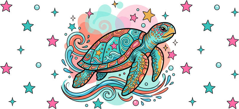 KA-9755 ocean turtle wave uv dtf cup wrap for 16oz glass can marine animal aesthetic design