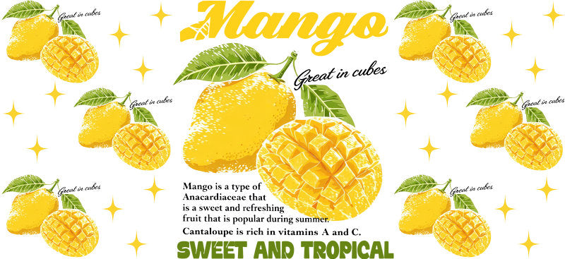 KA-9792 mango tropical fruit uv dtf cup wrap for 16oz glass can summer drinkware design
