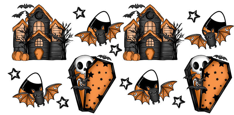 KA-9800 halloween haunted house spooky UV DTF cup wrap for 16oz glass can drinkware custom cup decal design