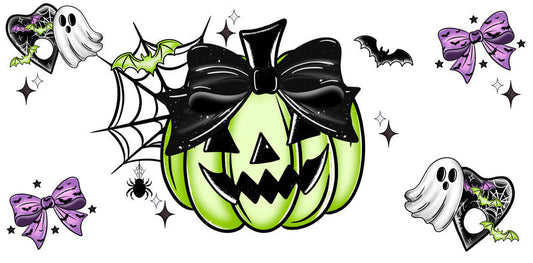 KA-9804 halloween green pumpkin spooky UV DTF cup wrap for 16oz glass can drinkware aesthetic design