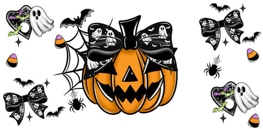 KA-9805 halloween pumpkin bow spooky UV DTF cup wrap for 16oz glass can drinkware design