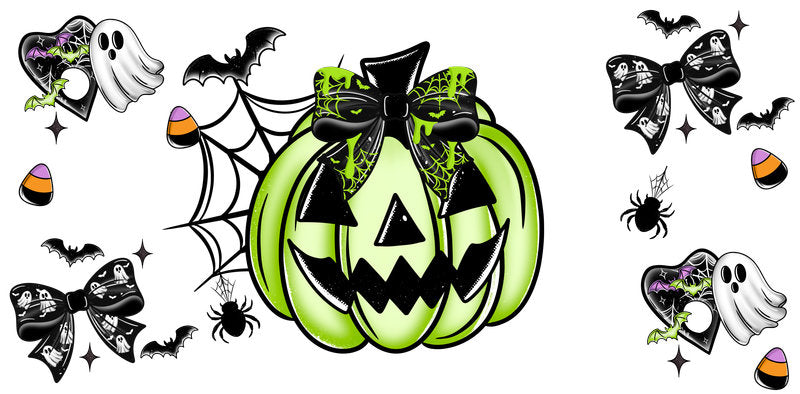 KA-9807 halloween jack o lantern pumpkin UV DTF cup wrap for 16oz glass can drinkware design