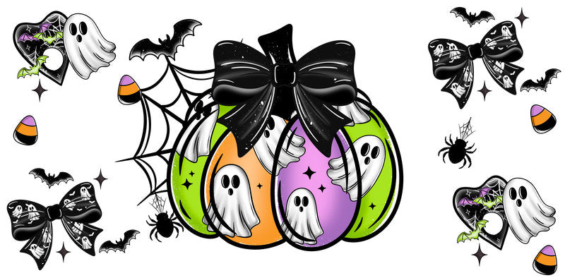 KA-9808 halloween pastel pumpkin spooky UV DTF cup wrap for 16oz glass can drinkware aesthetic design