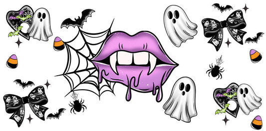 KA-9810 halloween vampire lips spooky UV DTF cup wrap for 16oz glass can drinkware design
