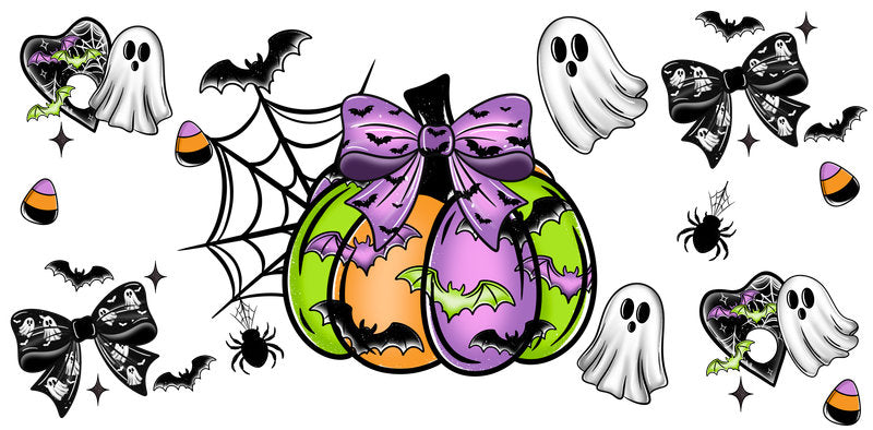 KA-9811 halloween cute pumpkin ghost UV DTF cup wrap for 16oz glass can drinkware design