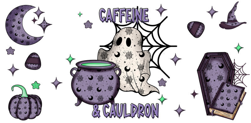 KA-9821 halloween witch cauldron spooky UV DTF cup wrap for 16oz glass can drinkware design