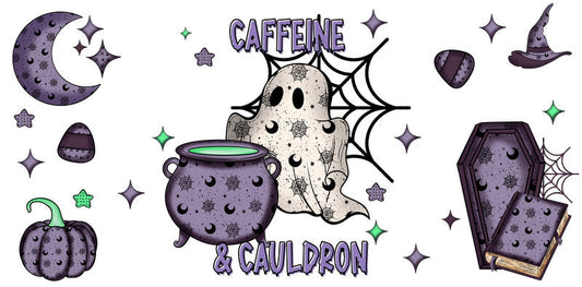KA-9821 halloween witch cauldron spooky UV DTF cup wrap for 16oz glass can drinkware design