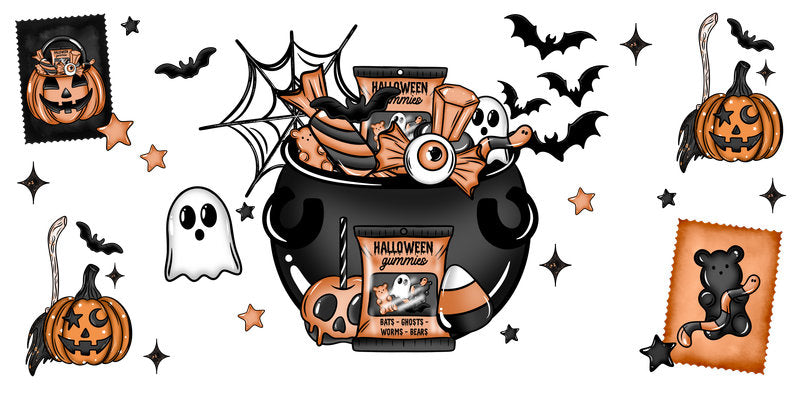 KA-9822 halloween pumpkin truck spooky UV DTF cup wrap for 16oz glass can drinkware design