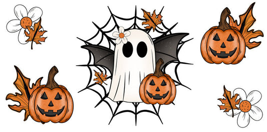 KA-9823 halloween ghost pumpkin spooky UV DTF cup wrap for 16oz glass can drinkware design