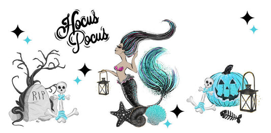 KA-9831 halloween ghost mermaid spooky UV DTF cup wrap for 16oz glass can drinkware design