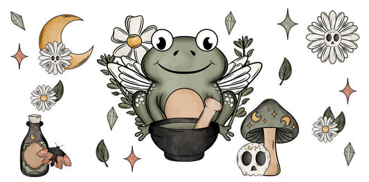 KA-9840 halloween frog witch spooky UV DTF cup wrap for 16oz glass can drinkware design