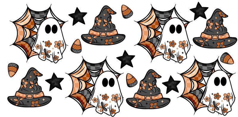 KA-9841 halloween ghost hat spooky UV DTF cup wrap for 16oz glass can drinkware design
