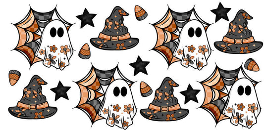 KA-9841 halloween ghost hat spooky UV DTF cup wrap for 16oz glass can drinkware design