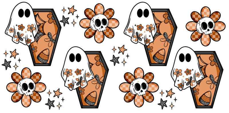 KA-9844 halloween ghost floral spooky UV DTF cup wrap for 16oz glass can drinkware design