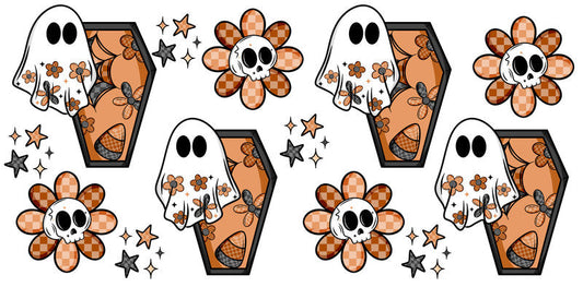 KA-9844 halloween ghost floral spooky UV DTF cup wrap for 16oz glass can drinkware design