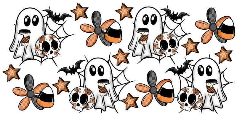 KA-9846 halloween cute ghost spooky UV DTF cup wrap for 16oz glass can drinkware design