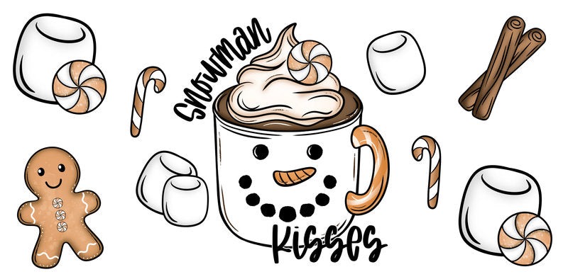 KA-9848 snowman cocoa christmas UV DTF cup wrap for 16oz glass can cute seasonal cup decoration