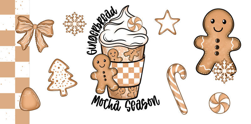KA-9855 gingerbread cookie christmas UV DTF cup wrap for 16oz glass can festive drinkware design