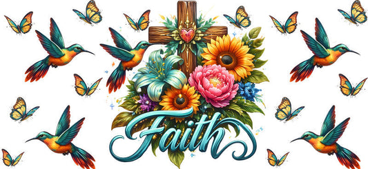 KA-9864 Jesus Christian floral UV DTF cup wrap 16oz glass can faith cup wrap