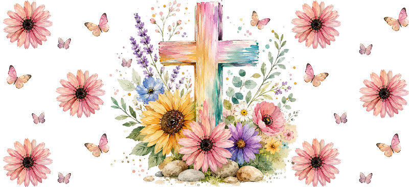 KA-9892 Jesus bloom UV DTF cup wrap 16oz glass can floral design