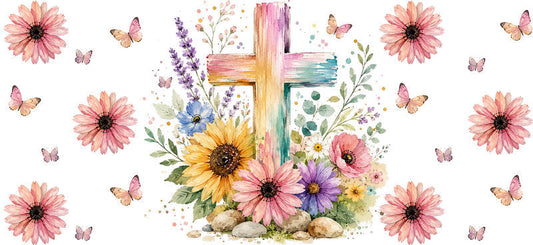 KA-9892 Jesus bloom UV DTF cup wrap 16oz glass can floral design