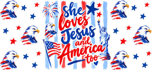 KA-9897 Jesus America faith UV DTF cup wrap 16oz glass can Christian design