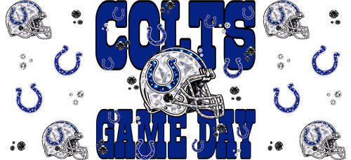 game day football emblem pattern in bold team-color style with a centered game-day helmet design framed by scattered football helmets and emblem accents for a 16oz glass cup