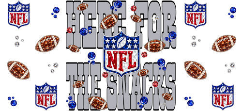 football league emblem pattern in bold team-color style with league shield graphics, footballs and scattered emblem accents for a 16oz glass cup