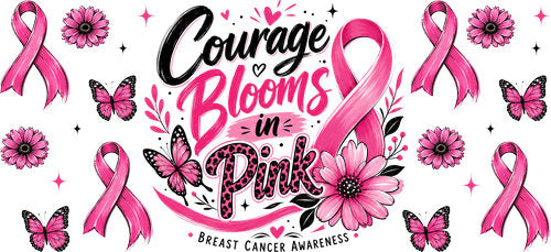 courage in pink floral allover wrap pink ribbon cup wrap design