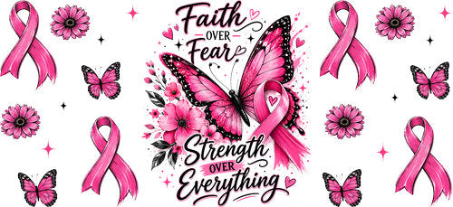 faith over fear butterfly allover wrap pink ribbon cup wrap design