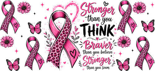 stronger than you think allover wrap pink ribbon cup wrap design