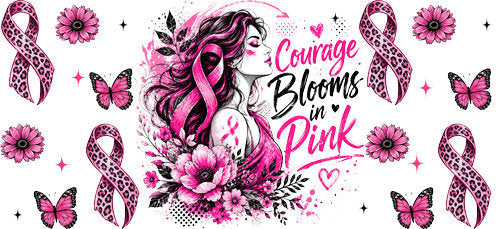 courage blooms in pink allover wrap pink ribbon cup wrap design