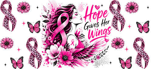 hope gives wings butterfly allover wrap pink ribbon cup wrap design