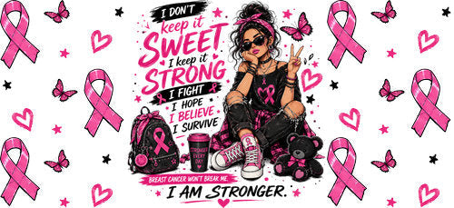 pink strong girl black outfit allover wrap pink ribbon cup wrap design