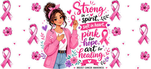 pink ribbon girl with coffee allover wrap pink ribbon cup wrap design
