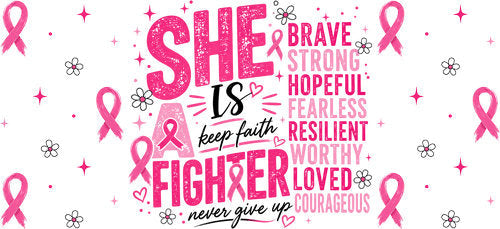 she is a warrior pink ribbon allover wrap pink ribbon cup wrap design