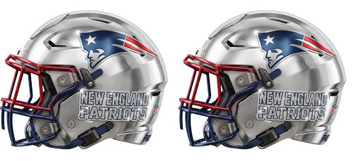 Twin silver football helmets with navy and red accents and a patriotic star graphic UV DTF transfer for a 16oz glass can