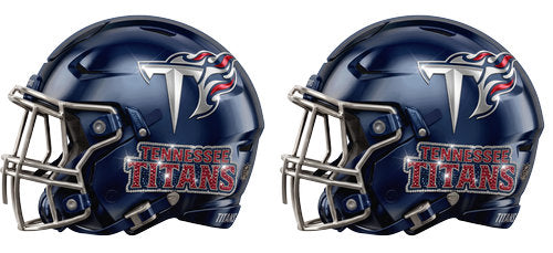 Twin navy football helmets with silver accents and a stylized sword graphic UV DTF transfer for a 16oz glass can