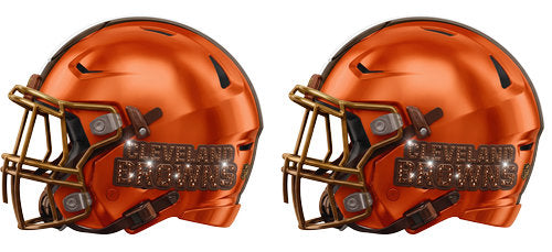 Twin burnt orange football helmets with dark brown accents and a football motif graphic UV DTF transfer for a 16oz glass can