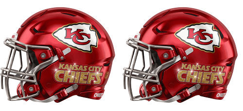 Twin red football helmets with white accents and a arrowhead emblem graphic UV DTF transfer for a 16oz glass can