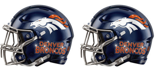 Twin navy football helmets with orange accents and a horse head graphic UV DTF transfer for a 16oz glass can