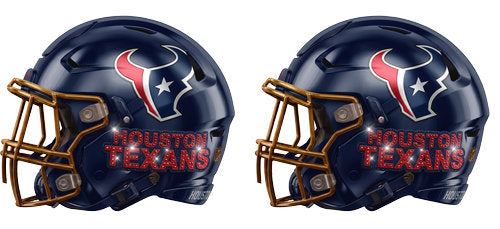 Twin navy football helmets with red accents and a bull head graphic UV DTF transfer for a 16oz glass can