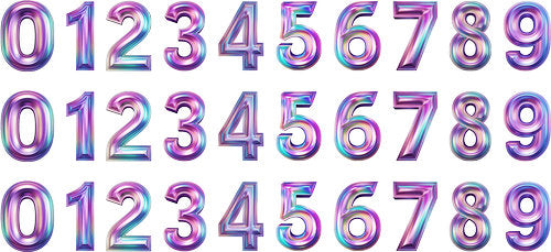 Three rows of glossy violet and lavender numerals with metallic highlights cup wrap design for a 16oz glass can