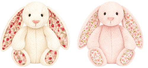 Blush and Ivory Bunnies plush animal design UV DTF transfer for glass can