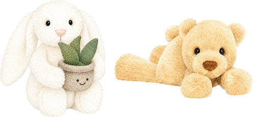 Bunny with Potted Plant plush animal design UV DTF transfer for glass can