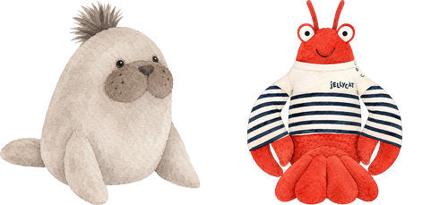 Seal and Crab Plush plush animal design UV DTF transfer for glass can