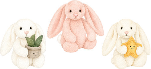 Bunny with Sun and Plant plush animal design UV DTF transfer for glass can