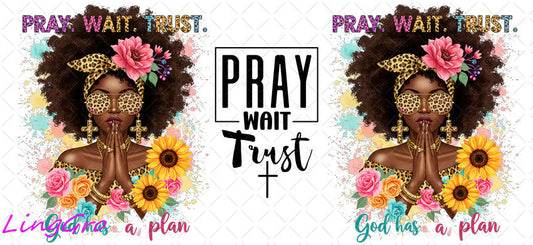 Afro Pray Black Woman 16oz UV DTF TRANSFER Libbey Glass Can Cup Wrap-KA-1505